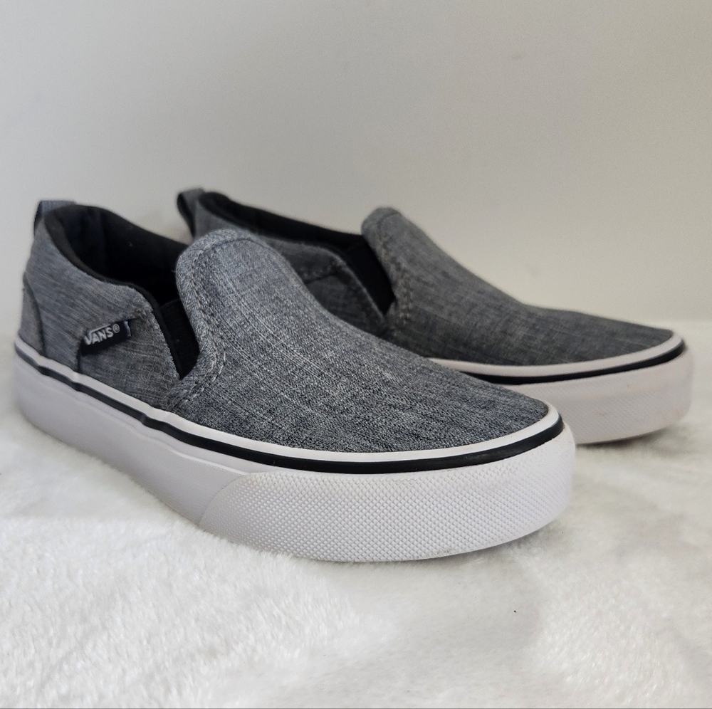 Vans Asher Heather Gray Classic Skate Canvas Slip On Sneaker Shoe Youth 12 - Picture 2 of 14
